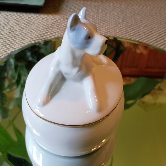 Boxer Great Dane Lidded Oval Trinket Box Vintage Japan Porcelain Lladro Style - Picture 4 of 7